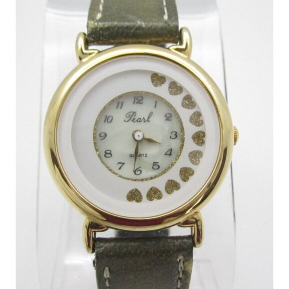 Vtg Pearl Rotating Heart Quartz WR Analog 31mm Round Watch (H729) "New Battery" - Picture 1 of 9